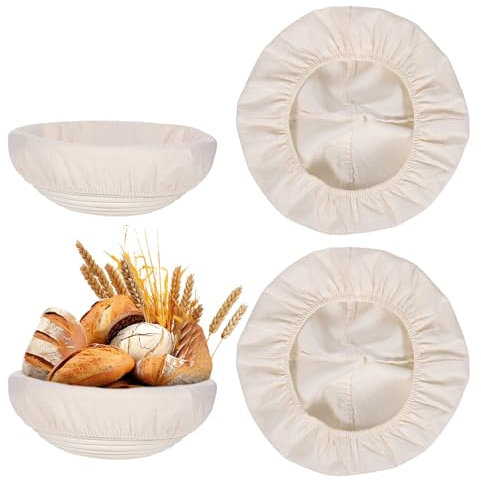 Giantree 2 Stück Leinentuch Brot Backen, Proofing Basket Cloth Liner Leinentuch Für Gärkorb Abdeckhauben Für Ebensmittell Proofing Tuch Teigtuch Back Rund mit Gummibund Zum Gärkörbchen (25cm)