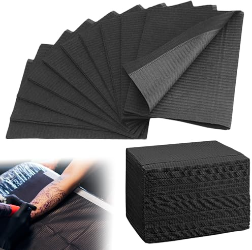 125 Stück Dental Lätzchen Schwarze: WIYETY 45 x 33cm Premium Wasserdichte Tattoo Lätzchen, Tattoo Unterlage Abdeckungen Sauberes Pad, Dental Lätzchen für Zahnklinik, Tattoo-Station, Salon