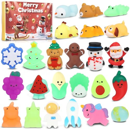 Mochi Squishies Adventskalender 2025 Für Kinder, Weihnachts Toys Gegen Stress, Adventskalender Für Kinder Jungen Mädchen, Mit 24 Einzigartige Squishy Toys, Sensory Play & Stressabbau