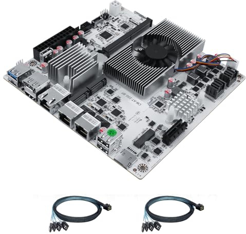 StoneStorm Scheda madre NAS Mini-ITX a 8 alloggiamenti con ventola, 10 GB AQC113C NIC, doppia porta 2,5 GbE, DDR5 MAX 48G, Dual M.2 NVMe 2280, PCI-E x4, Type-C 10Gbps, doppio display 4K, slot TF (N150