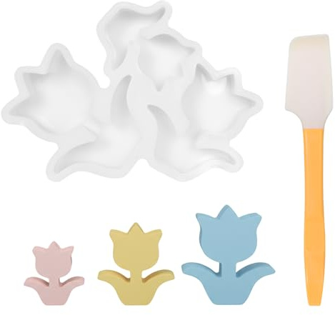 Luxvara Tulpe Gießform, Tulpe Kerzenhalter Silikonform mit Silikon Spachtel, Silikonform Gips Blumenform, Tulpen Epoxidharz Formen, Silikon Gipsformen Zum Gießen für Diy Kerzen Gips