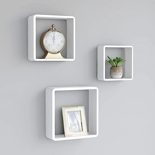Owoxanthellate 3er Set Wandregal Weiß MDF 28/24/20 cm Tiefe 10 cm schwebendes Regal mit unsichtbarer Halterung Modernes Design für Wohnzimmer Schlafzimmer Flur Bücher Deko
