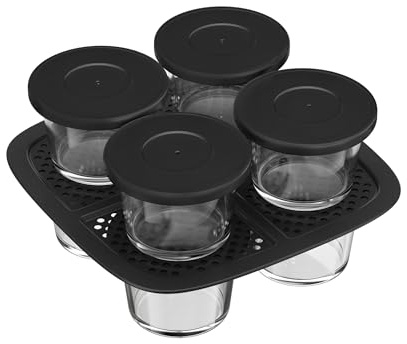 Tefal - Set 8 Verrines pour Air Fryer avec Support et Couvercles | Utilisé avec Easy Fry Silence 5 L pour 8 yaourts ou verrines - Support 2 niveaux inclus - Compatible lave-vaisselle
