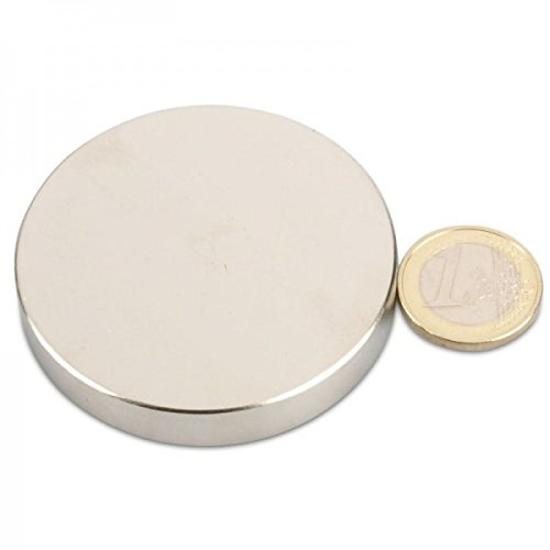 Scheibenmagnet super stark Ø 60,0 x 10,0 mm N40 Nickel (magnets4you) - hält 50 kg| Neodym Supermagnet | Powermagnet | Haftmagnet, Magnetscheibe, Zylindermagnet