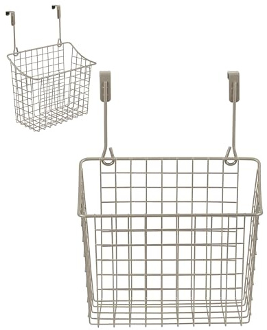 Spectrum Hanging Baskets for Organizing (Large, Satin Nickel) - Grid Over the Cabinet Wire Basket for Kitchen or Bathroom - Door Hanging Storage Organizer for Cleaning Supplies, Washcloths, & Towels