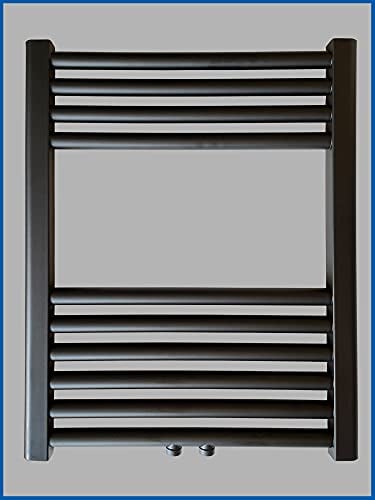Badheizkörper SMYRNA Schwarz Matt 500 x 600 mm. Gerade mit Mittelanschluss Handtuchtrockner Handtuchwärmer