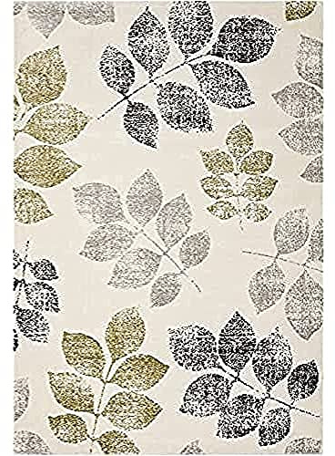 SAFAVIEH Modern Teppich für Wohnzimmer, Esszimmer, Schlafzimmer - Porcello Collection, Kurzer Flor, Elfenbein und Grün, 160 X 231 cm