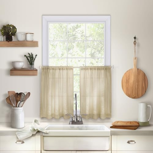 Elrene Home Fashions Cameron Linen Tier Curtains, 30 W x 24 L Each (Set of 2 Tiers), Linen