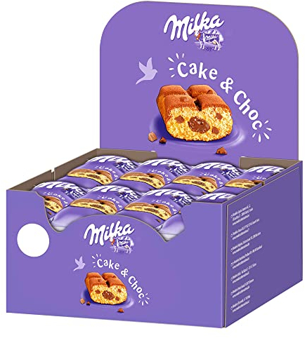 MILKA - Choco & Cake - Gâteau Moelleux Fourré au Chocolat au Lait Milka - Lot Gâteaux Individuels - Format Familial Pratique pour le Goûter des Enfants - Présentoir de 24 Paquets de 35 g