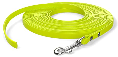 10m Schleppleine, Hundeleine, 1 Karabiner, Neon-Gelb, extra schmal, schmutz- und wasserabweisend