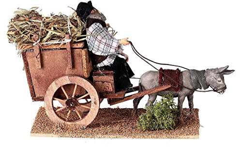 Holyart Bauer auf Karre mit Esel 12cm bewegliche Krippenfigur