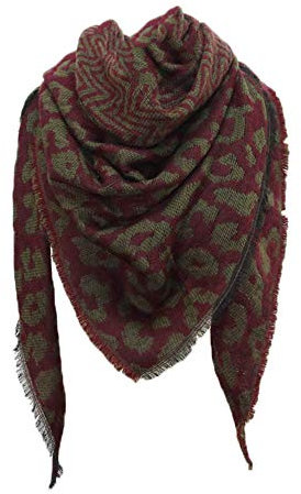 Sayla Schal Damen Herren Winter Schal Weiblich Dreieck Handtuch Leopardenprint Warm halten Schals mit einem Armband groß rechteckig Spitz Halstuch (rot)