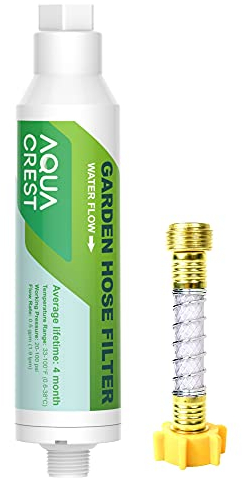 AQUA CREST Garden Hose Water Filter with Hose Protector, Improve Plants Health, Reduces Chlorine, Odor, Calcium, Ideal for Gardening, Farming and Pets