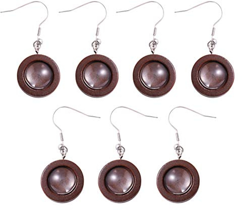 HEALLILY 10 Stück 12 mm Holz Ohrringe, Cabochon-Einstellungen, runde Ohrablagen, Lünette mit 10 Stück 12 mm Glas-Aufkleber, coffee, Größe 1