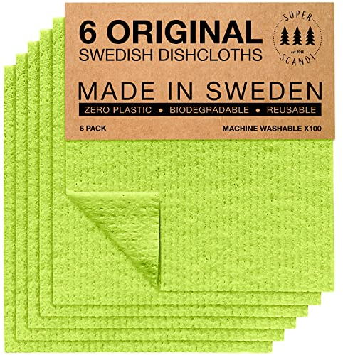 SUPERSCANDI Putzlappen im 6er Pack - 100% Biologisch Abbaubar & Kompostierbar | Wiederverwendbare & Lebensmittelsichere Spültücher Ohne Plastik | Für Jede Oberfläche Geeignete Spüllappen | Grün