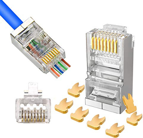 20 Pack RJ45 Cat6a Cat6 Connector for 23 AWG Gold Plated 8P8C Pass Through Shielded Modular Ends Plug