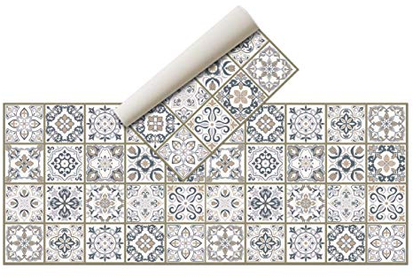 Vinyl-Teppich, hydraulisch, verschiedene Größen, für Küche, Teppich, Wohnzimmer, Esszimmer, rutschfest, anpassbar, Jugendteppich, flauschiger Gummi und PVC-Boden (200x80cm, Hydraulisch Beige)