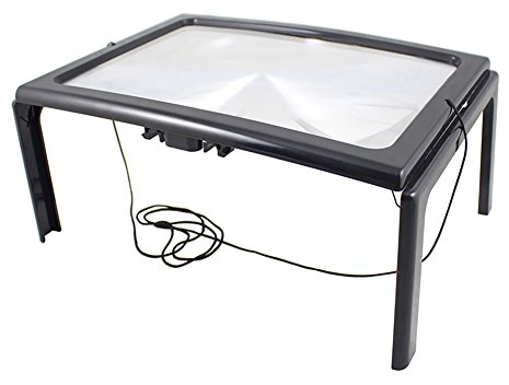 Loupe de Lecture Grossissement 3X avec 4 LED Lampe Loupe sur Pieds pour Lire Journaux Bijoux Loupe Malvoyants Personnes âgées Rectangulaire Loupe sur Pieds Support Loupe Lecture Portable