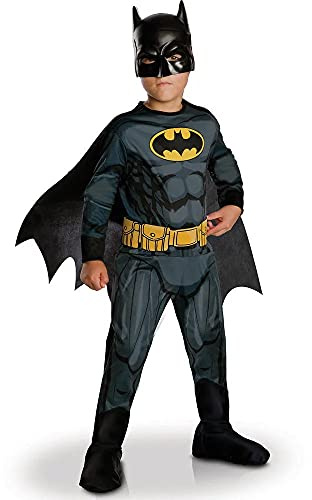 RUBIES - DC Officiel - BATMAN - Déguisement Classique pour Enfants - Costume avec Combinaison Imprimée, Ceinture, Couvre-Bottes, Cape Détachable et Masque en PVC Inclus