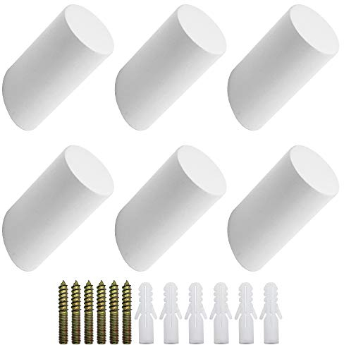 NewZC Lot de 6 Crochets Muraux en Bois de Hêtre 3x6cm Cylindre Crochet de Manteau Mural Crochet Blanc Décoratif pour Manteau Chapeau Echarpe Sac Serviette - Charge Maximale 15kg