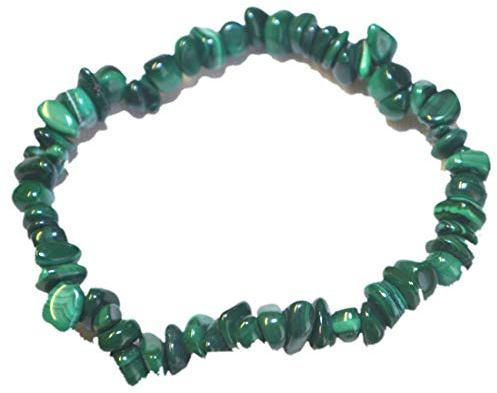 Malachit Splitter-Armband | Kleine Trommelsteine Stretch-Armband für Damen und Herren | Heilstein-Schmuck (Malachit)