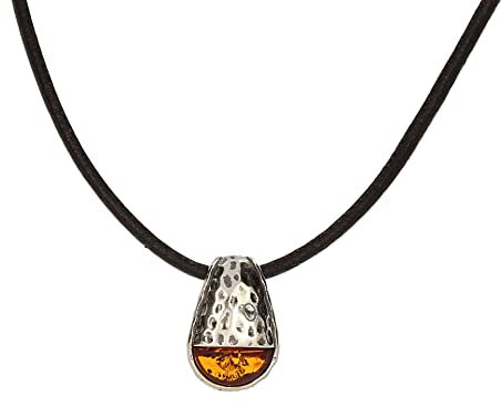 Artisana-Schmuck Bernstein Anhänger, eleganter kleiner Anhänger mit Lederband aus 925/000 Sterling Silber und Bernstein
