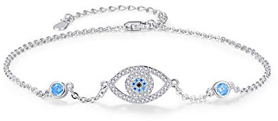 Waysles Böses Auge Armband 925 Sterling Silber Verstellbar Türkische Blau Evil Eye Armband mit CZ Böses Auge Glücksbringer Schmuck für Damen Mädchen 7 + 2 in