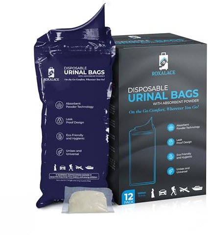 Spear ROXALACE Einweg-Urinbeutel Reise Pee Bag 36oz 12pcs Camping Pee Bag Traffic Jam Emergency Urin Portable für Männer Frauen Kinder Patienten Schwangere Unisex Erbrochener Tasche