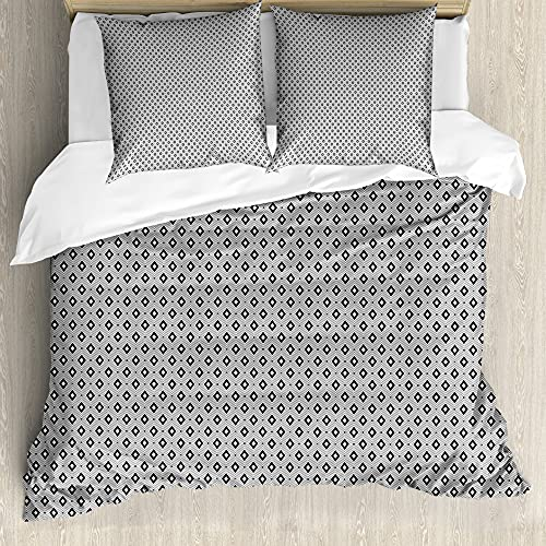 ABAKUHAUS geometrische Rhombus Bettbezug Set für Einzelbetten, Punkt-Verbindung, Milbensicher Allergiker geeignet mit Kissenbezug, 200 cm x 200 cm - 80 x 80 cm, Charcoal Grau und Weiß