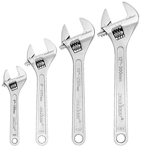 Brimix 4 pc Juego de llave inglesa ajustable con escala métrica de precisión. Acero vanadio Cr-V Pequeña, corta, larga y grande