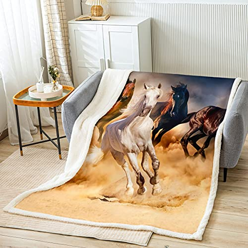 Homemissing Pferd Decke 75x100cm für Kinder Jungen Mädchen Galoppierendes Pferd Bedrucktes Kuscheldecke 3D Wildtier Pferde Wohndecke WildLeben Schlafzimmer Dekor Flanell Fleecedecke
