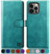 SUANPOT [RFID Schutz für iPhone 13 Pro Max 6,7-Zoll Hülle PU Leder Handyhülle Lederhülle Klapphülle Kartenfach Flip Cover für Apple 13 Pro Max Handy hülle Leather Wallet Phone Case Blau Grün