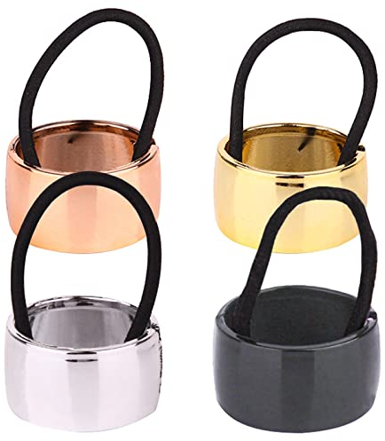 4 Stück Metall Haar Manschette Pferdeschwanz Kreis Haarband Schnalle Halter Elasti Haargummi Mode Accessoire für Frauen Mädchen (Schwarz, Silber, Golden, Roségold)