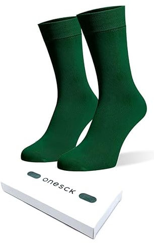 ONESCK Super Soft Cotton Dress Socks Vibrant Plain Colours for Men (Dark Green, 7-12)