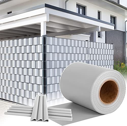 XMTECH PVC Sichtschutzfolie Sichtschutzstreifen Inkl. Befestigungsclips, Garten Sichtschutz Zaun Doppelstabmattenzaun, 450g/m² Blickdicht Sichtschutz Streifen - 65m x 19cm, Grau