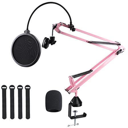 Cicano Mikrofonständer - Galgenarm Mit Stoßhalterung, Clip-Halter, Verbesserte Schreibtischklemme für Yeti, Schneeball, Eis und Andere Mikrofone - Rosa
