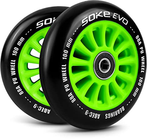 SOKE Rollerräder Set 2 Stück Durchmesser 110 mm Achse 8 mm Kugellager ABEC 9 Härte 88A Aluminium und PU für harte Oberflächen Grün