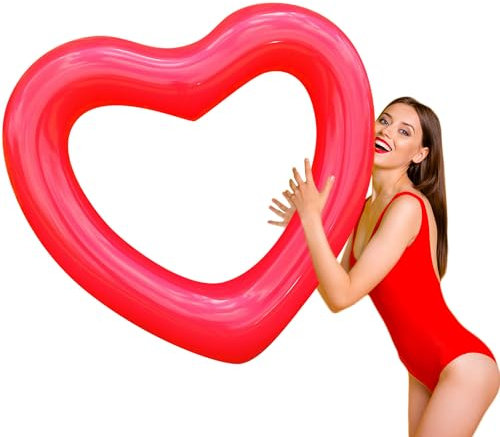 Flotteur de piscine gonflable en forme de cœur pour adultes, rouge 120 cm.