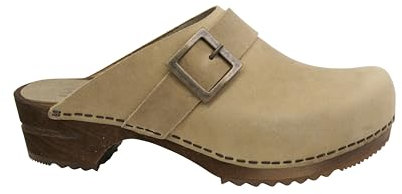 Sanita Urban Offener Clog | Original handgemacht | Leder-Holzclogs für Damen | Nachhaltige Materialen | Hellbraun | 42 EU