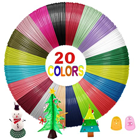 Yungden 3D Stift Filament PLA, 20 Farben 3D Pen Filament PLA 1,75MM mit 2 Fingerkappen, Insgesamt 100M, 3D Stift Farben für MYNT3D, SCRIB3D und Dikale Stifte(3D Stift nicht Enthalten)