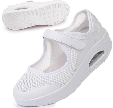 Women's Comfortable Working Nurse Shoes Non-Slip Adjustable Breathable Walking Buffer Fitness Casual Nursing Orthotic Lightweight Shoes Aa-White UK/6
