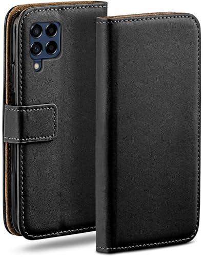 moex Book Case für Samsung Galaxy M53 5G Handyhülle mit Kartenfach, Hülle klappbar 360 Grad Schutzhülle, Klapphülle Flip Case Cover, PU Leder Handytasche Lederhülle, Schwarz