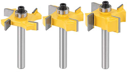 Gasea 3pcs 1/4 Inch Shank Slot 4 Wings Rabbeting Router Bit Set with Top Bearing for Woodworking Milling Cutter Tool 1/4 3/8 1/2