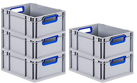 PROREGAL SuperSparSet 5x Eurobox NextGen Color | HxBxT 17x30x40cm | 16 Liter | Griffe blau offen | Glatter Boden | Eurobehälter, Transportbox, Transportbehälter, Stapelbehälter