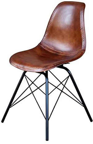 Casa Moro Lederstuhl Lorenzo Braun aus Echtleder & Metall Esszimmerstuhl Retro-Stuhl für Küche Garten Terrasse Esszimmer SP2268
