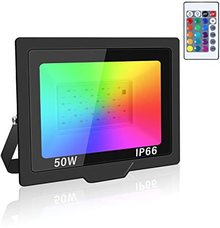 Willpower 50W 5000LM RGB LED Strahler mit Fernbedienung, LED Fluter mit Memory-Funktion, Dimmbar Farbwechsel, 16 Farben 4 Modi, IP66 Wasserdicht LED Flutlicht für Aussen Innen Garten Party Deko