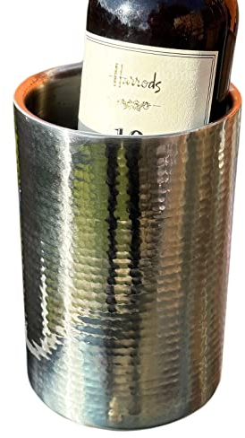 Stainless Steel Wine Cooler Hammered Double Wall Champagne Ice Bottle Bucket 18cm
