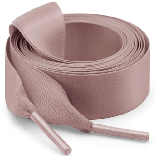 WEGOODZF Flat Satin Ribbon Shoelaces: 2 Pairs of 2CM Wide 60CM Long Pale Pinkish Grey Silk Shoe Laces for Trainers Pumps Sneakers