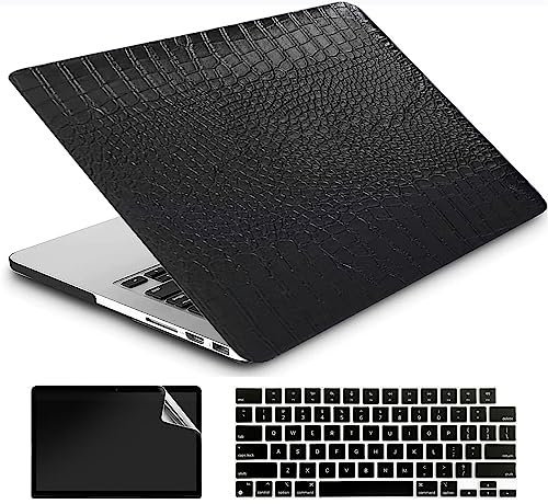 AMCJJ Compatible with MacBook Air 15 inch Case 2024 2023 Release M3 A3114 M2 A2941 Touch ID, Plastic Hard Shell Case & Keyboard Cover & Screen Protector - Black Leather