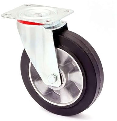 WIKO Schwerlastrollen 200 mm Transportrollen - Lenkrollen mit Bremse - Aluminium Gummirollen Set bis 400 kg - Bockrollen (Lenkrolle)